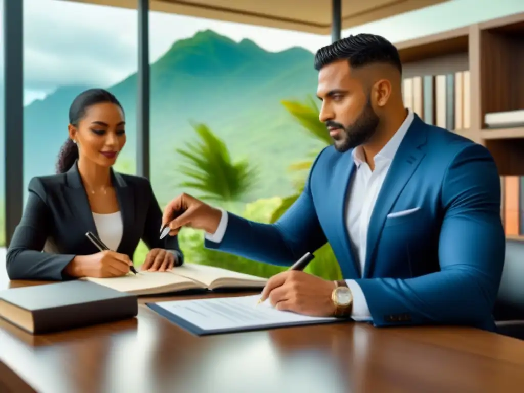 Abogado experto firma contratos con diversidad en oficina moderna Un abogado profesional ayuda a diversas personas a firmar documentos legales en una oficina moderna y elegante