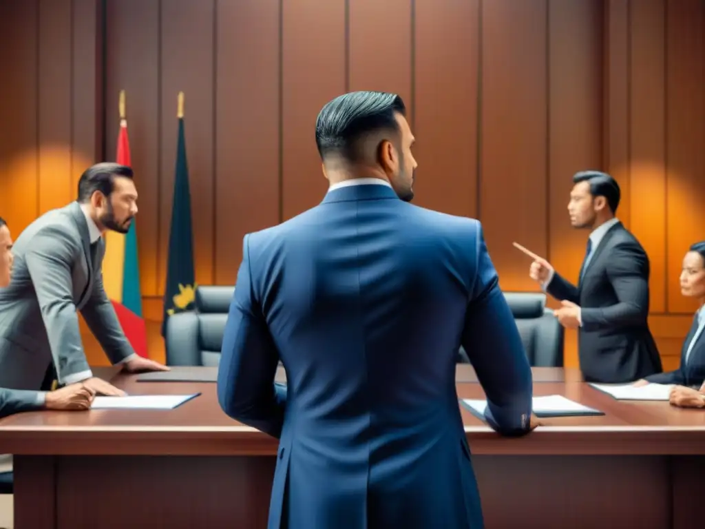 Abogados luchan por justicia contra estafas en timeshares Abogados en intensa discusión en tribunal, luchando contra prácticas desleales en tiempo compartido