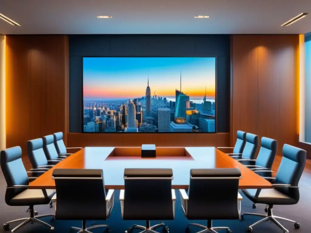 Abogados expertos en litigios internacionales de bienes raíces en sala moderna y lujosa Abogados en una lujosa sala de juntas con pantalla digital y muebles modernos