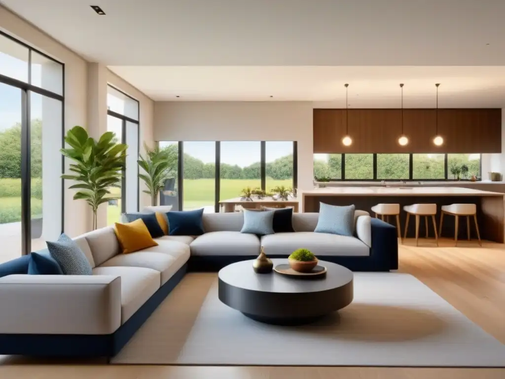 Salón familiar moderno y acogedor: un espacio para todas las generaciones Acogedor salón familiar de tendencia multigeneracional en inmobiliario