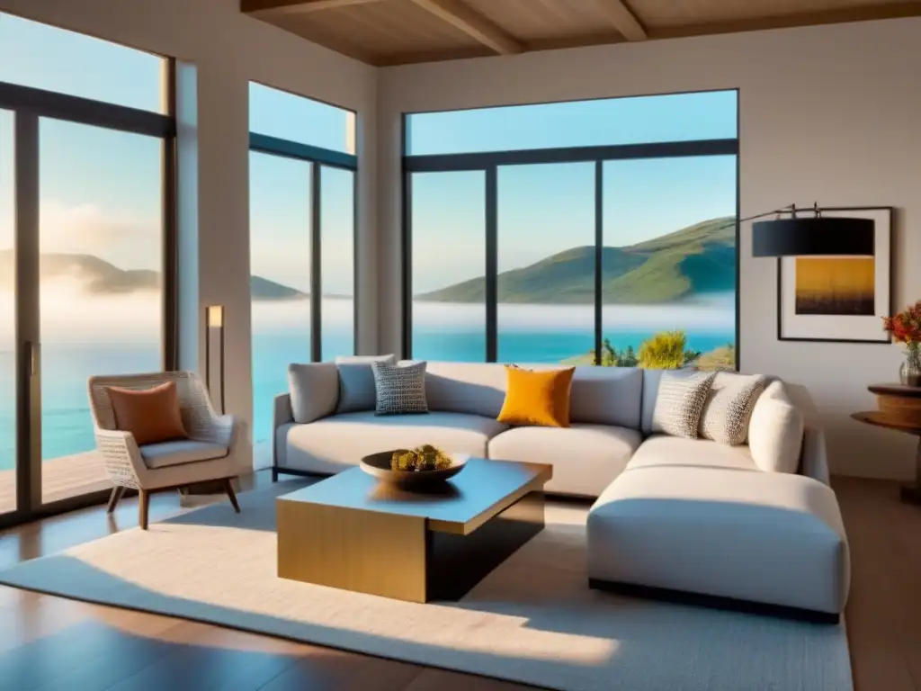 Interior de alquiler vacacional de lujo: diseño contemporáneo y elegante Acogedora sala de alquiler vacacional con estilo y elegancia, ideal para estrategias promocionales alquiler vacacional