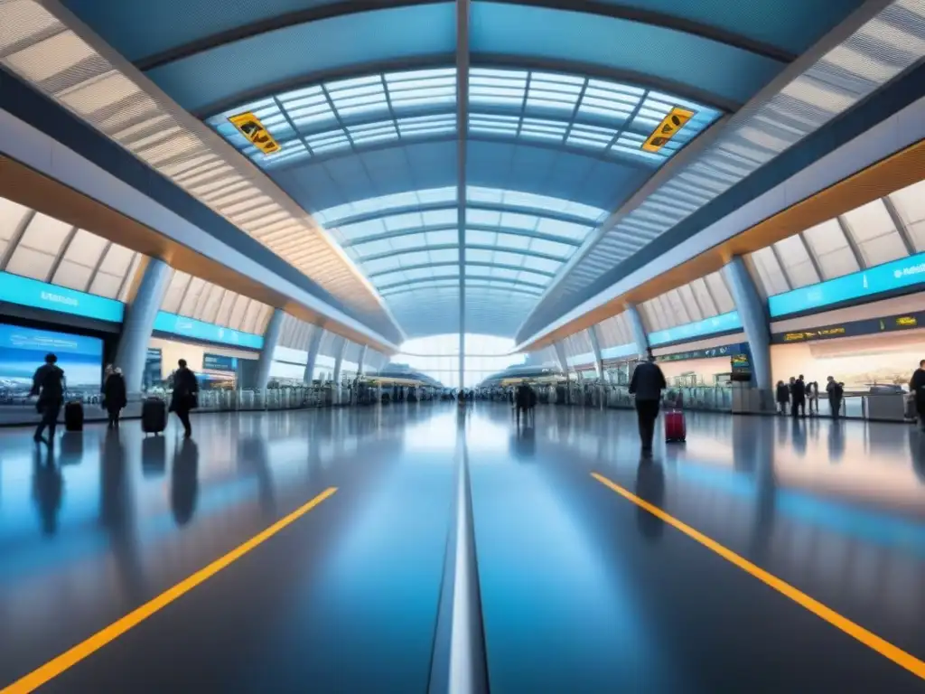 Vibrante aeropuerto internacional: conectividad global y diversidad Un aeropuerto internacional bullicioso con inversionistas globales en mercados inmobiliarios fronterizos