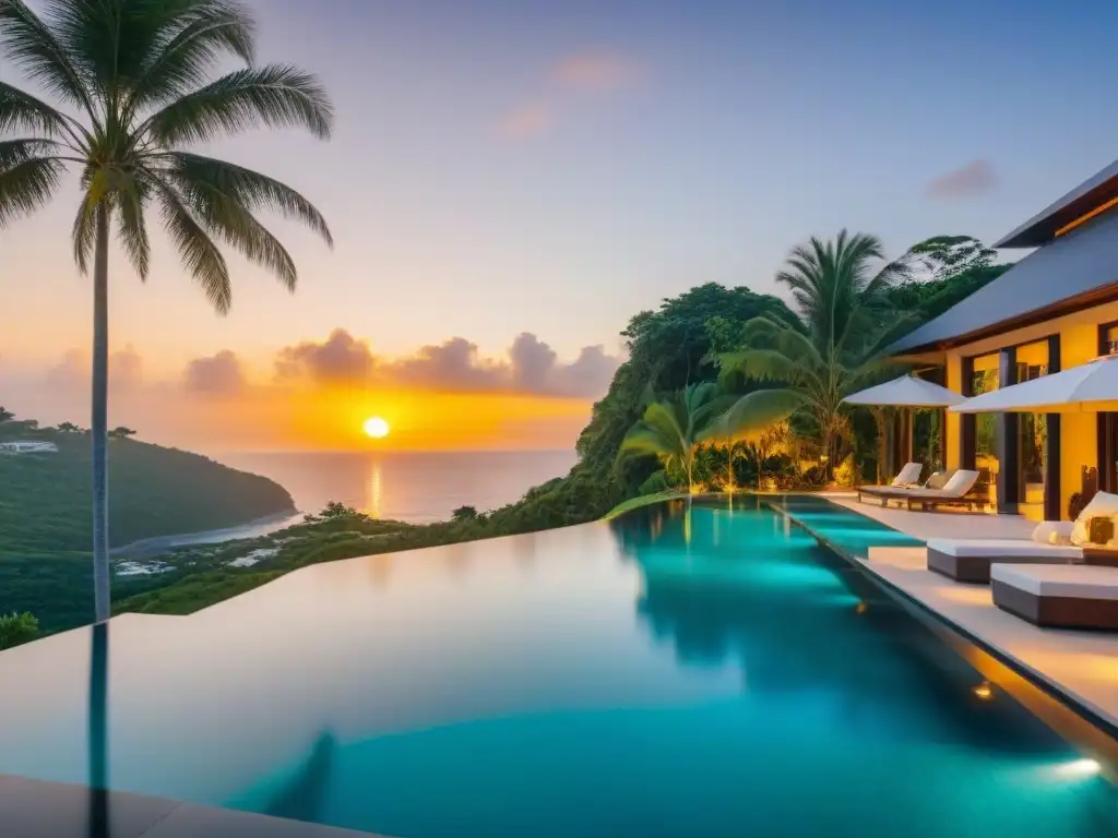 Villa de lujo con piscina infinita: escapada perfecta junto al mar Alquiler vacacional de lujo con piscina infinita y vistas al mar al atardecer