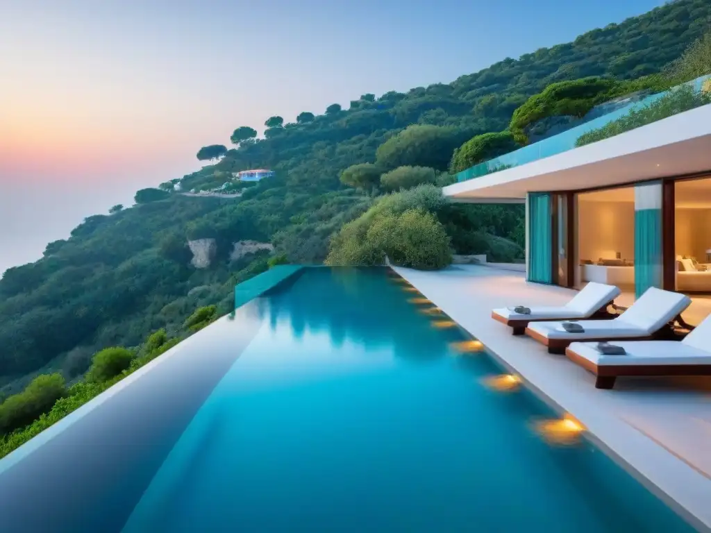 Villa de lujo con piscina infinita y vistas al mar Mediterráneo Alquiler vacacional seguro en lujosa villa con vistas al mar Mediterráneo al atardecer