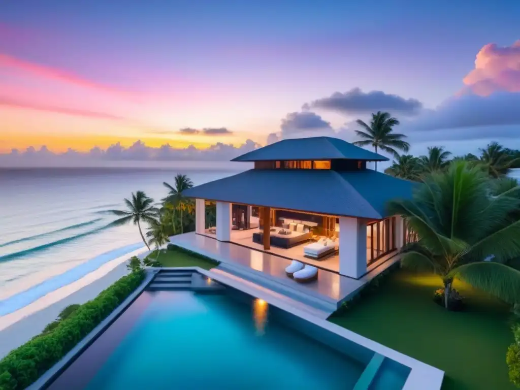 Villa de lujo con piscina infinita en paraíso tropical Invertir en alquileres vacacionales internacionales: una lujosa propiedad frente al mar con piscina infinita y atardecer vibrante