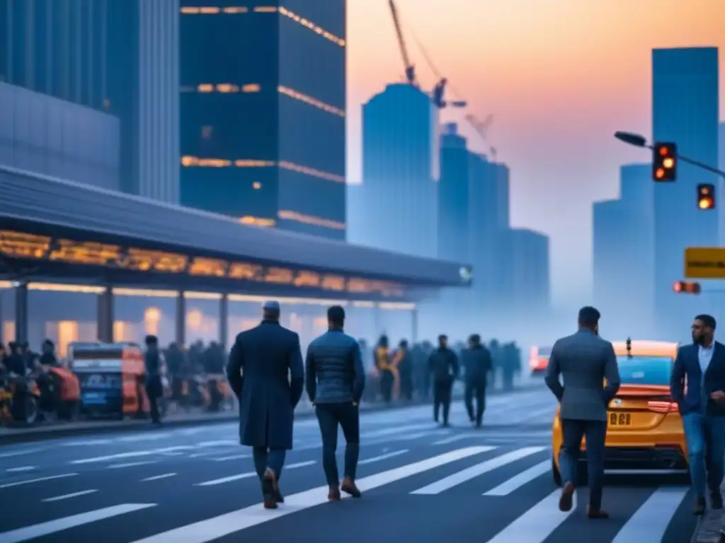 Metrópolis en crecimiento: Amanecer en la ciudad moderna Un amanecer en la bulliciosa ciudad, reflejando la modernidad y crecimiento del ciclo inmobiliario de economías emergentes