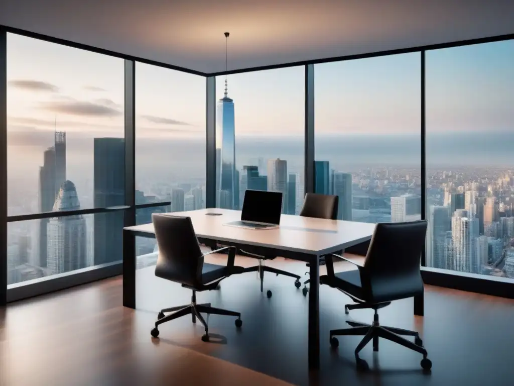 Oficina de vanguardia para una reunión innovadora en una empresa PropTech Un ambiente de oficina moderno y elegante con profesionales diversificados discutiendo