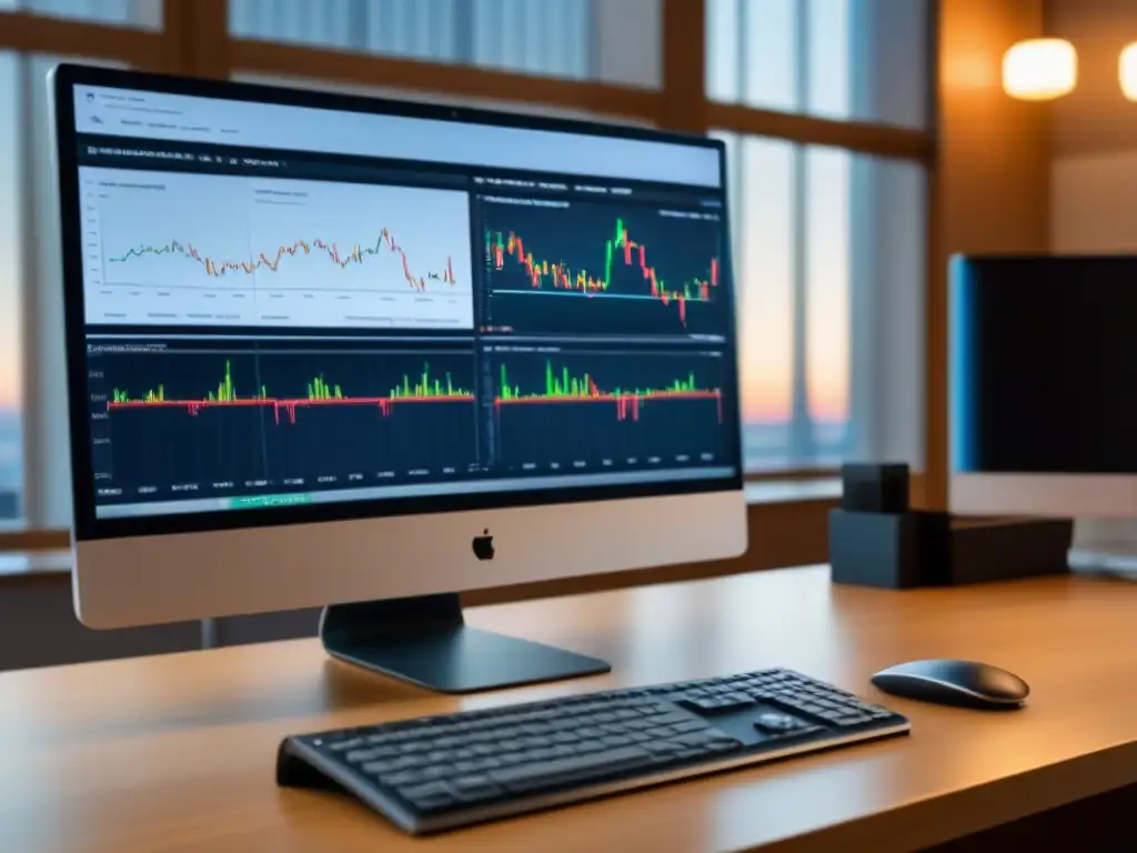 Oficina moderna con sistema de inversión automatizado de vanguardia Un ambiente de trabajo moderno con el mejor sistema de gestión automatizado de inversión en pantalla
