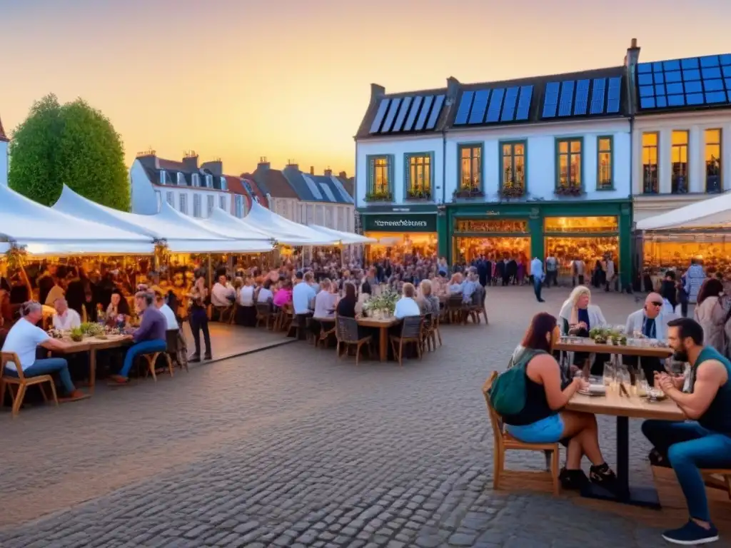 Un animado centro de ciudad con arquitectura histórica y edificios sostenibles
