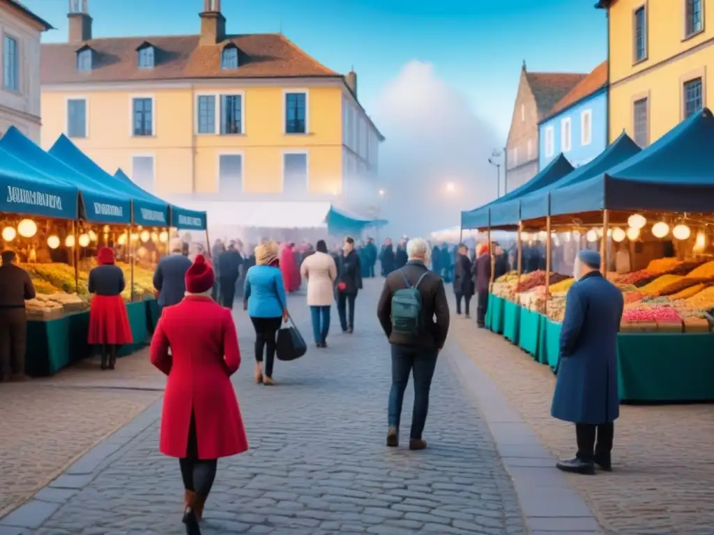 Mercado local: una vibrante celebración comunitaria en la plaza del pueblo Un animado evento local en la plaza de un pintoresco pueblo, con colores vibrantes y gente diversa disfrutando de las festividades