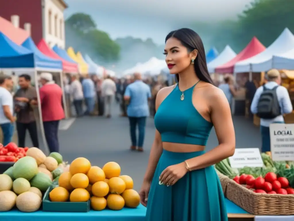 Mercado local vibrante y colorido: escena llena de vida y diversidad Animado mercado local con coloridos puestos de productos frescos y artesanías
