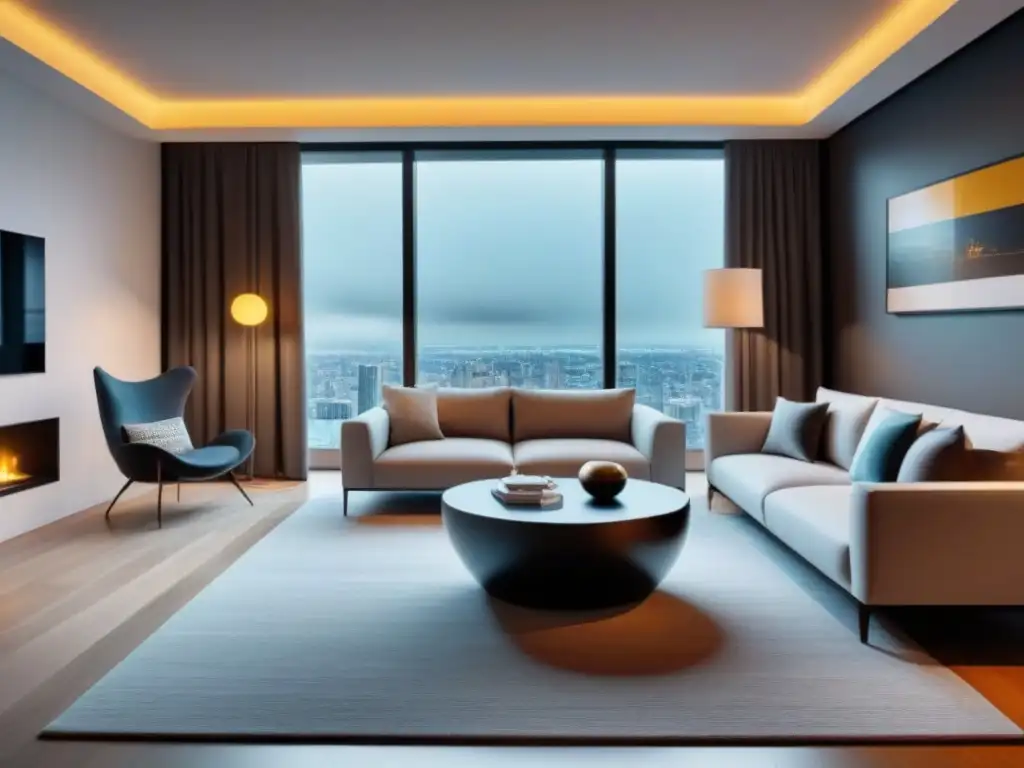 Interior futurista con AR: transformación inmersiva Un apartamento futurista embellecido por la realidad aumentada en inmobiliario internacional