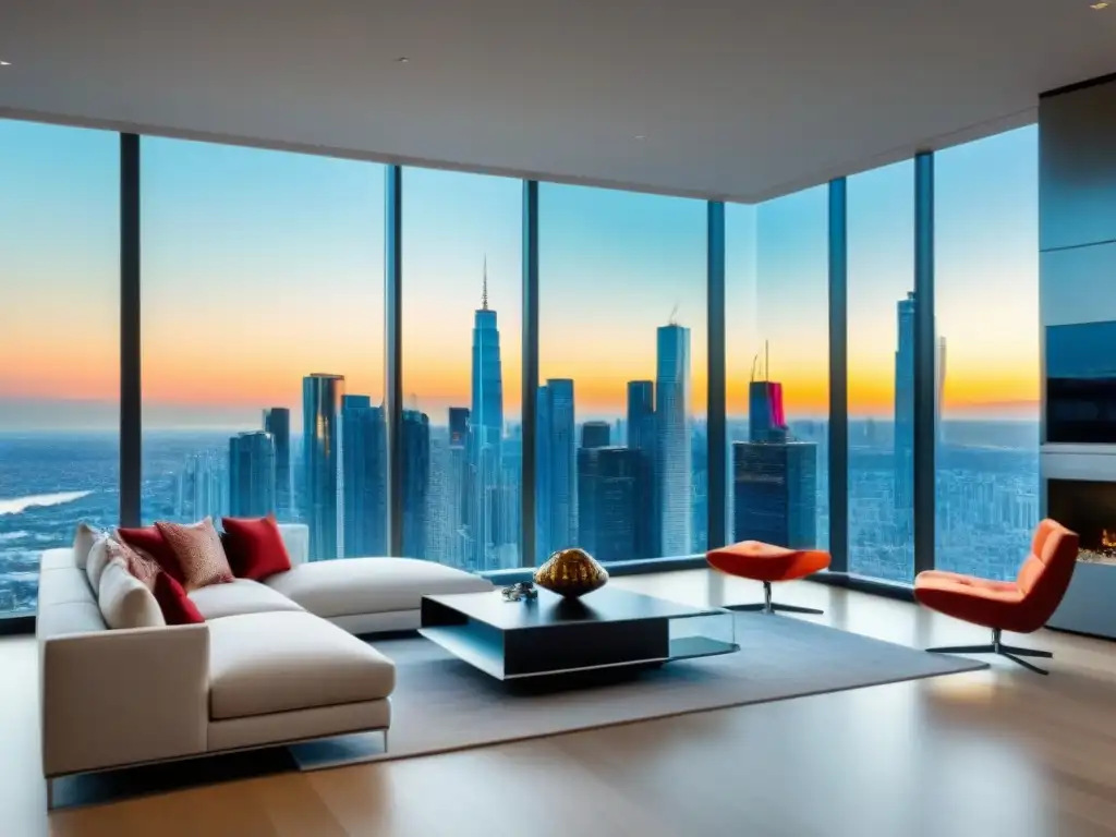Penthouse moderno con vista panorámica a la ciudad Apartamento de lujo con vista panorámica de la ciudad y mobiliario contemporáneo, ideal para inversión inmobiliaria de preferencias generacionales