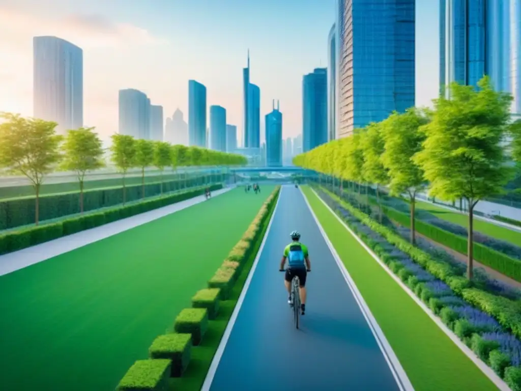 Metrópolis verde: Integración armoniosa de espacios urbanos y naturaleza Armonía urbana: rascacielos modernos entre parques verdes, beneficios zonas verdes valor inmobiliario