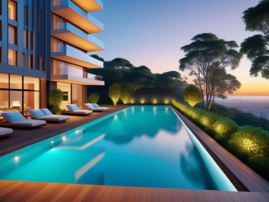 Arquitectura vanguardista: edificio residencial de lujo al atardecer Visualización arquitectónica de un edificio residencial de alta gama al atardecer, ideal para inversores inmobiliarios