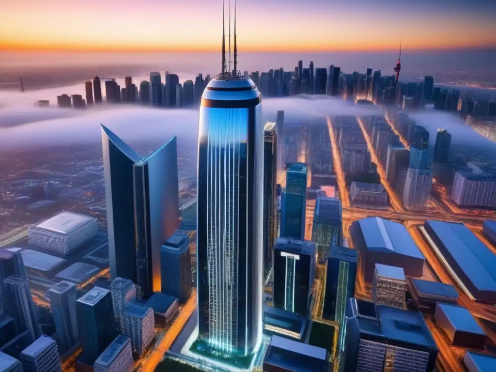 Rascacielos futurista en ciudad vibrante Arquitectos redefiniendo mercado inmobiliario: Futurista rascacielos destaca entre moderna ciudad