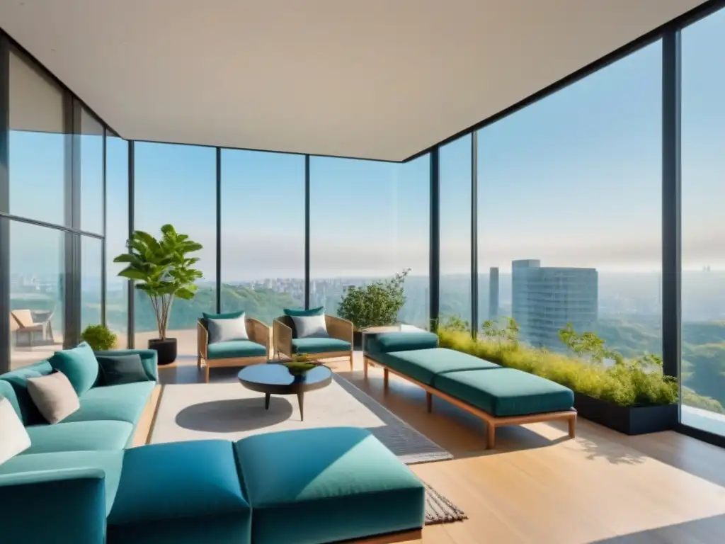 Arquitectura moderna de lujo: Edificio residencial con jardín en la azotea Arquitectura premiada: Residencia moderna con jardín en la azotea y diseño minimalista, bajo el cielo azul claro