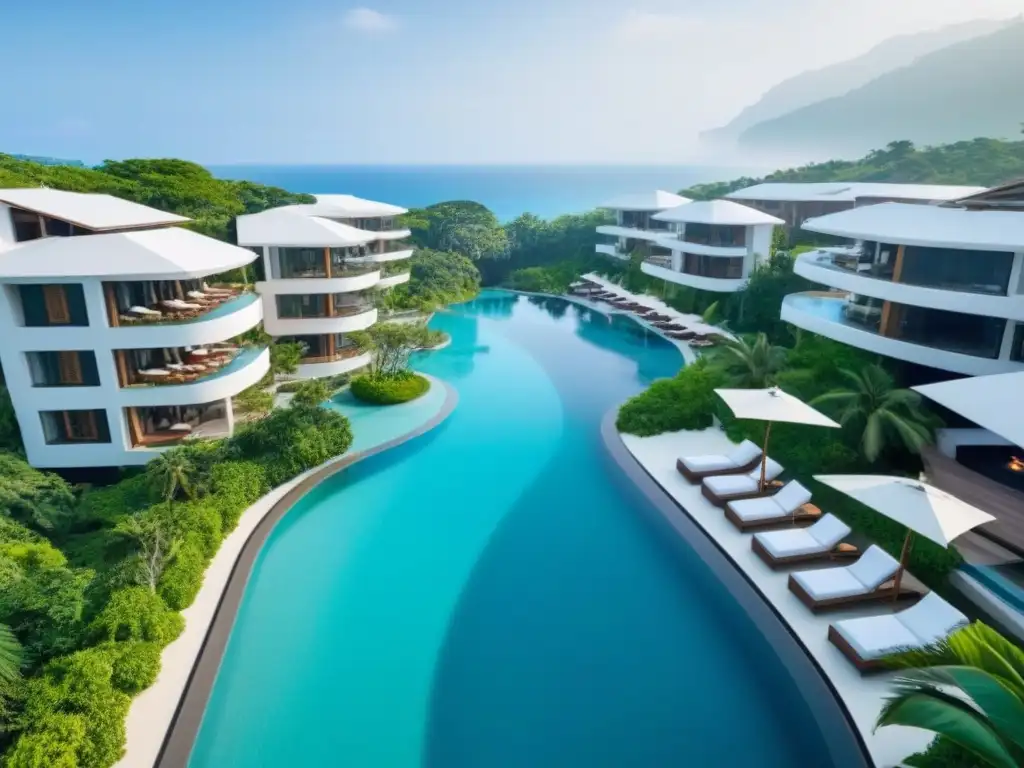 Resort de lujo con diseño moderno en paraíso natural Arquitectura de resorts de tiempo compartido de lujo con diseño moderno y vista al mar