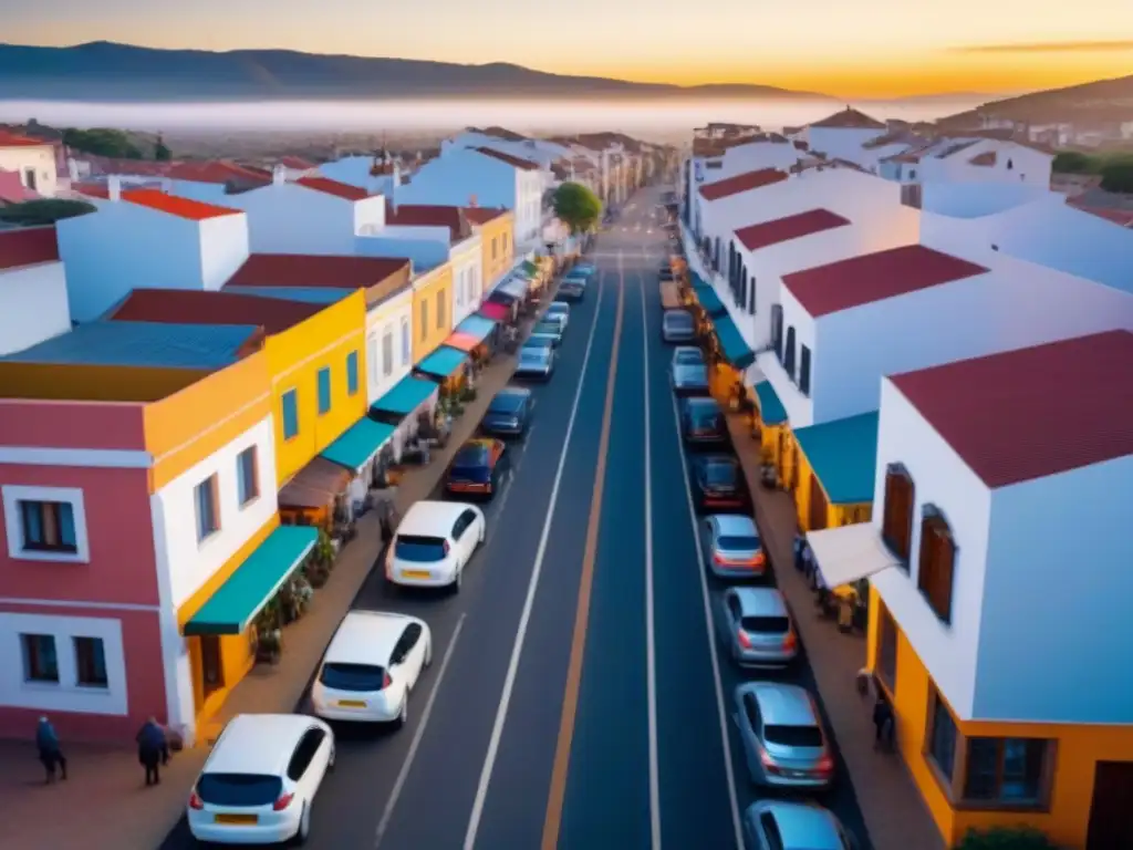 Contrastes arquitectónicos al atardecer: ciudad fronteriza en auge Atardecer en un bullicioso pueblo fronterizo, fusionando arquitectura tradicional y moderna en auge del mercado inmobiliario