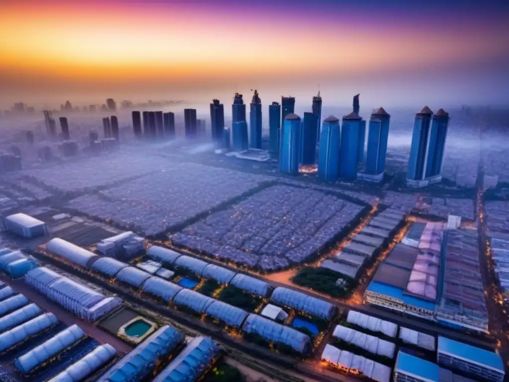 Horizonte vibrante: crecimiento urbano en África Subsahariana Atardecer cálido sobre la bulliciosa ciudad de África Subsahariana, con una mezcla de rascacielos modernos y arquitectura tradicional