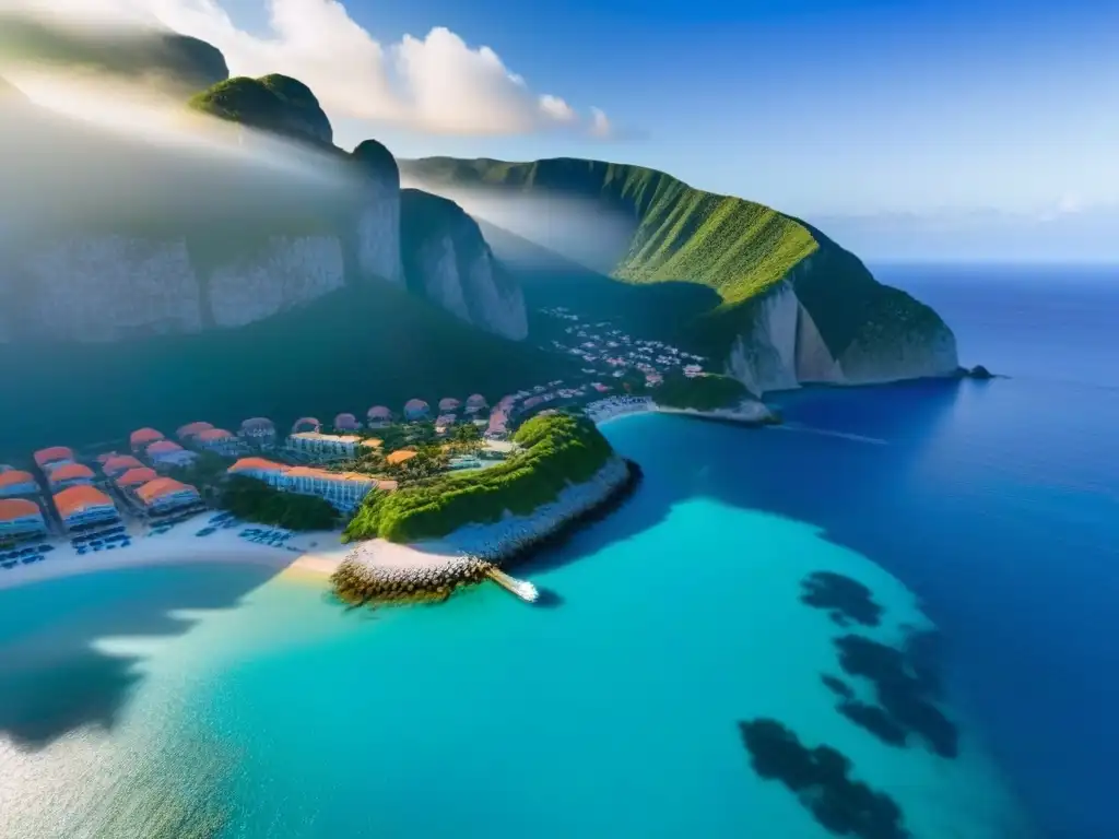 Paraíso costero: atardecer dorado en encantador pueblo turístico Atardecer dorado en un pintoresco pueblo costero, ideal para inversiones inmobiliarias en destinos emergentes