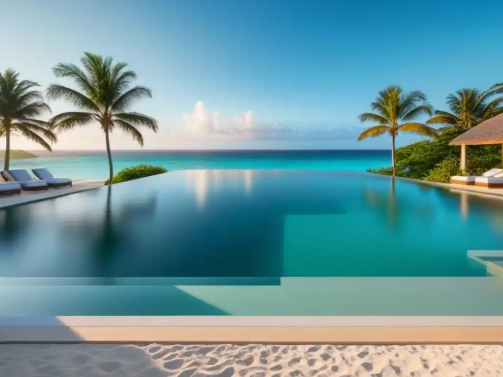 Paraíso caribeño: resort de lujo frente al mar Atardecer sereno en lujoso resort caribeño con aguas turquesas y villas modernas