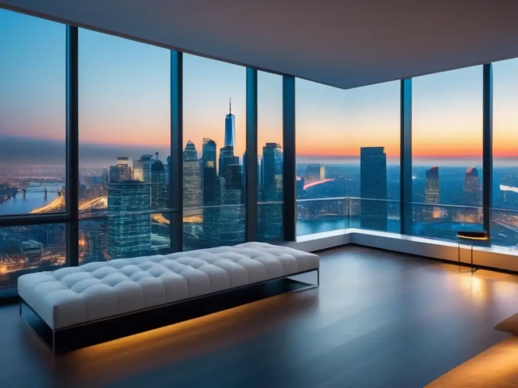 Penthouse de lujo con vista panorámica a la ciudad Ático moderno de lujo con vista panorámica a la ciudad, diseño elegante y decoración sofisticada