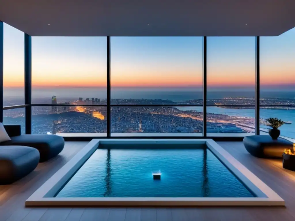 Penthouse de lujo con vista al mar y jacuzzi privado Ático moderno de lujo con vistas al mar, ventanales y terraza privada con jacuzzi