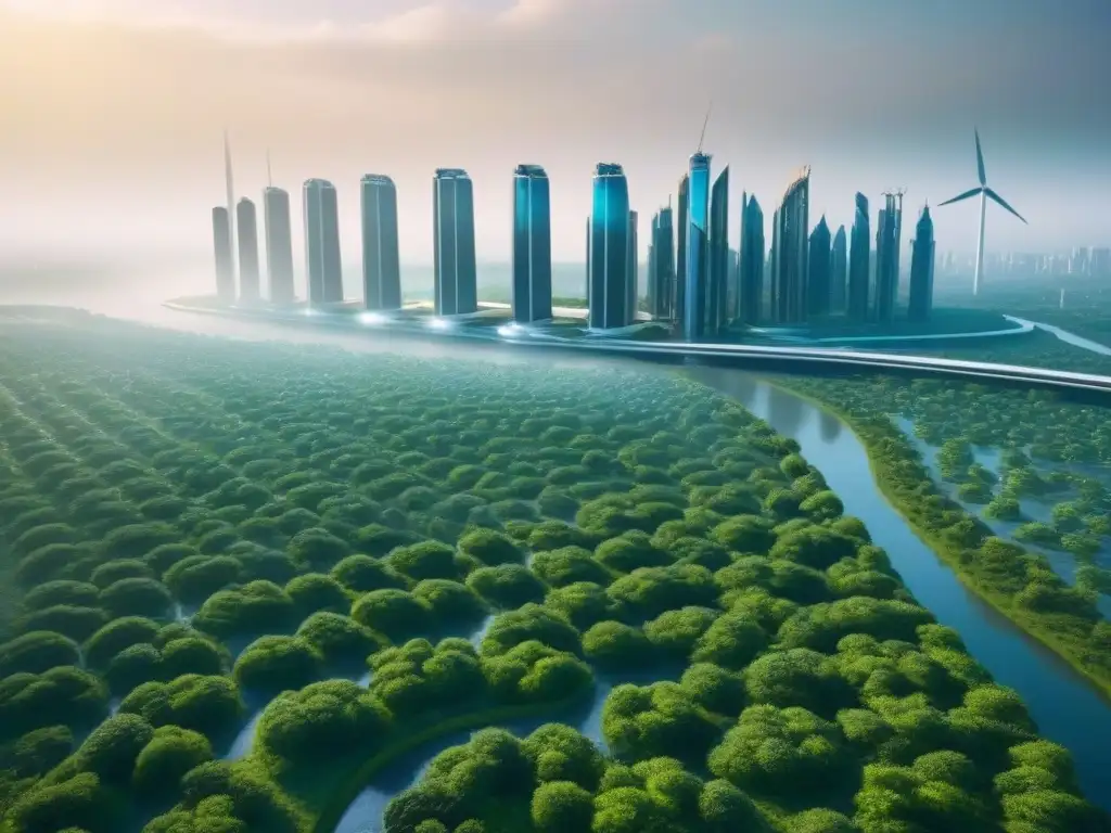 Reconstrucción posdesastre: ciudad futurista sostenible y tecnológica Avanzada ciudad postdesastre: arquitectura innovadora, verde y sostenible con Innovaciones reconstrucción postdesastre inversores
