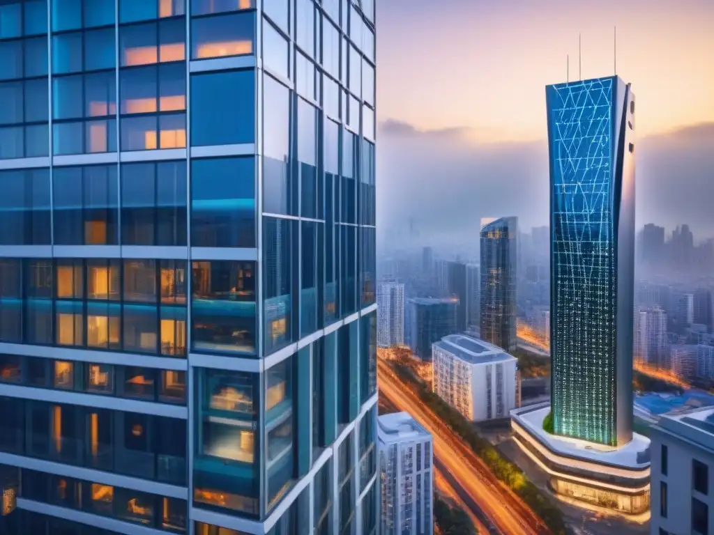 Avanzado sistema de seguridad digital en edificio moderno Avanzada seguridad en el mercado inmobiliario: sistema de bloqueo digital en edificio futurista