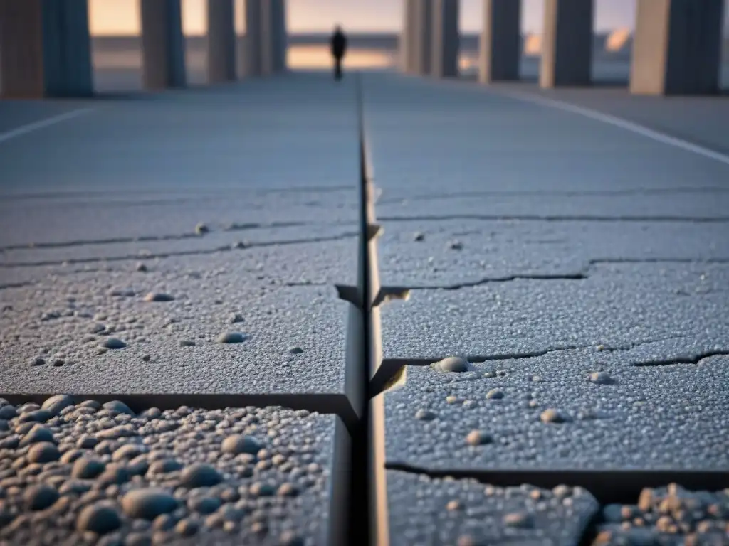 Concreto futurista auto-reparador con nanotecnología Avanzada tecnología: estructura de concreto autoreparable con microcápsulas liberando agentes reparadores, nanotecnología en acción