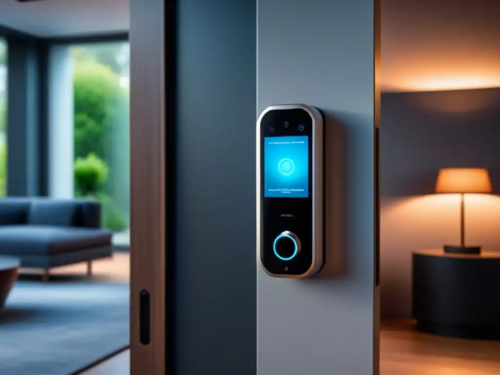 Sistema de seguridad residencial futurista con autenticación biométrica Avanzado sistema de seguridad inmobiliaria con autenticación doble integrado en una casa inteligente futurista