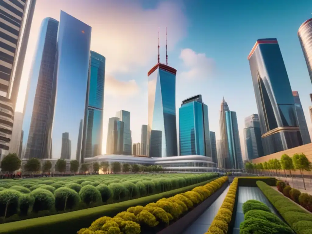 Inversión inmobiliaria: Futuro próspero en distrito comercial Invertir en bienes raíces comerciales: Un distrito comercial bullicioso con rascacielos modernos y gente de negocios activa