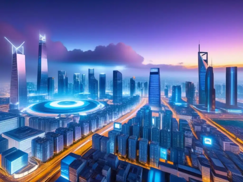 Inversión inmobiliaria con criptomonedas: ciudad futurista 8k Invierte en bienes raíces con criptomonedas en una ciudad futurista llena de tecnología y actividad nocturna