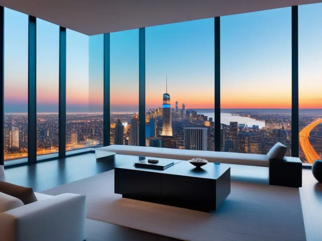 Penthouse de lujo con tecnología de vanguardia en la ciudad Invertir en bienes raíces con criptomonedas: Un lujoso ático moderno con vista a la ciudad y tecnología de vanguardia