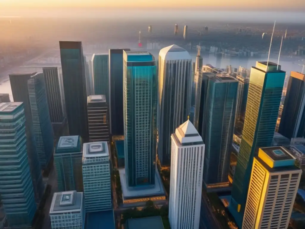 Metrópolis vibrante: luces y sombras de la ciudad global en crecimiento Invertir en bienes raíces internacionales: Una ciudad vibrante con modernos rascacielos y bulliciosas calles al atardecer