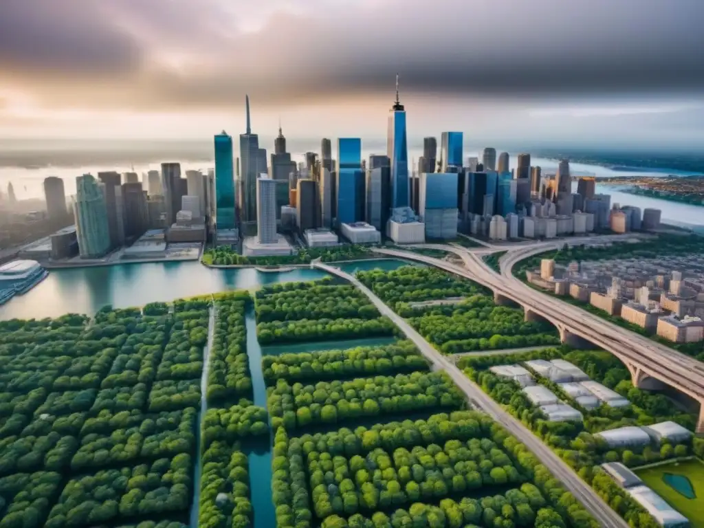 Cityscape vibrante de América del Norte: rascacielos, historia y naturaleza Invertir en bienes raíces Norteamérica: Una ciudad diversa con rascacielos modernos, edificios históricos y espacios verdes