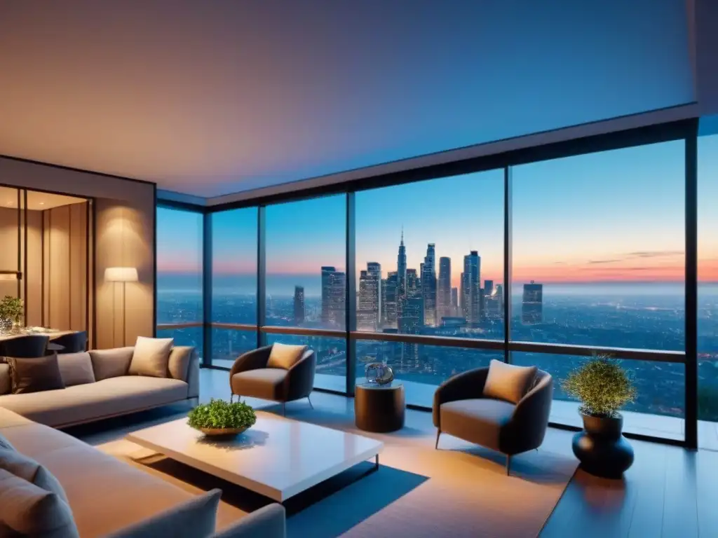 Edificio de lujo con vista panorámica: inversión inmobiliaria en la ciudad Invertir en bienes raíces en tiempos de inflación: un edificio de apartamentos lujoso con vistas a la ciudad al anochecer