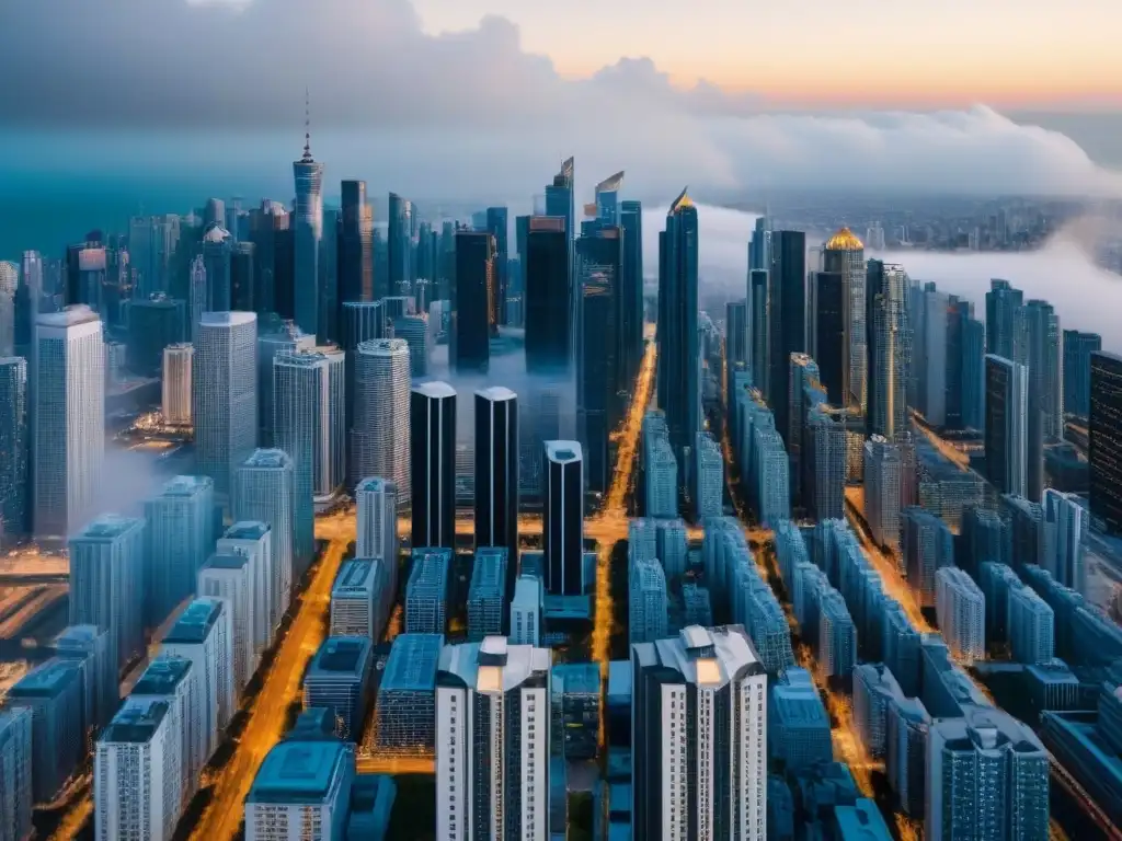 Realidades globales: impacto económico en ciudades de todo el mundo Invertir en bienes raíces recesión: Vista aérea detallada de ciudades globales en crisis y éxito inmobiliario