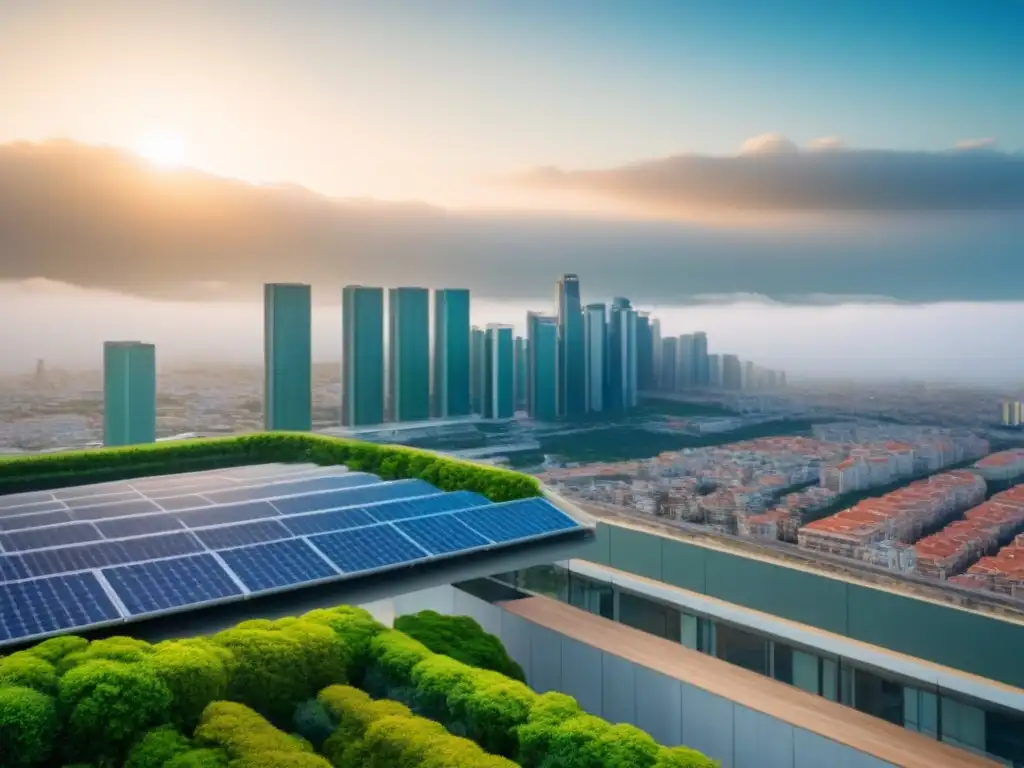 Bioarquitectura futurista: edificio sostenible en armonía con la naturaleza Bioarquitectura para inversionistas internacionales: diseño futurista con fachada verde y paneles solares en ciudad innovadora