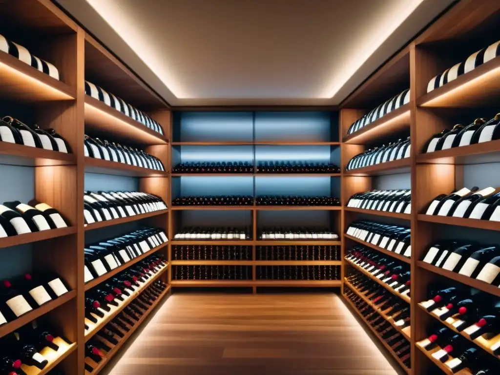 Vinoteca de lujo: modernidad e innovación en bodega premium Una bodega moderna y elegante con vinos internacionales premium
