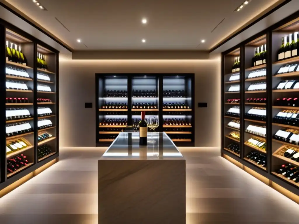 Vinoteca de lujo: diseño contemporáneo y exclusividad para tus vinos Una bodega de vinos de lujo con diseño moderno y minimalista, perfecta para inversión inmobiliaria