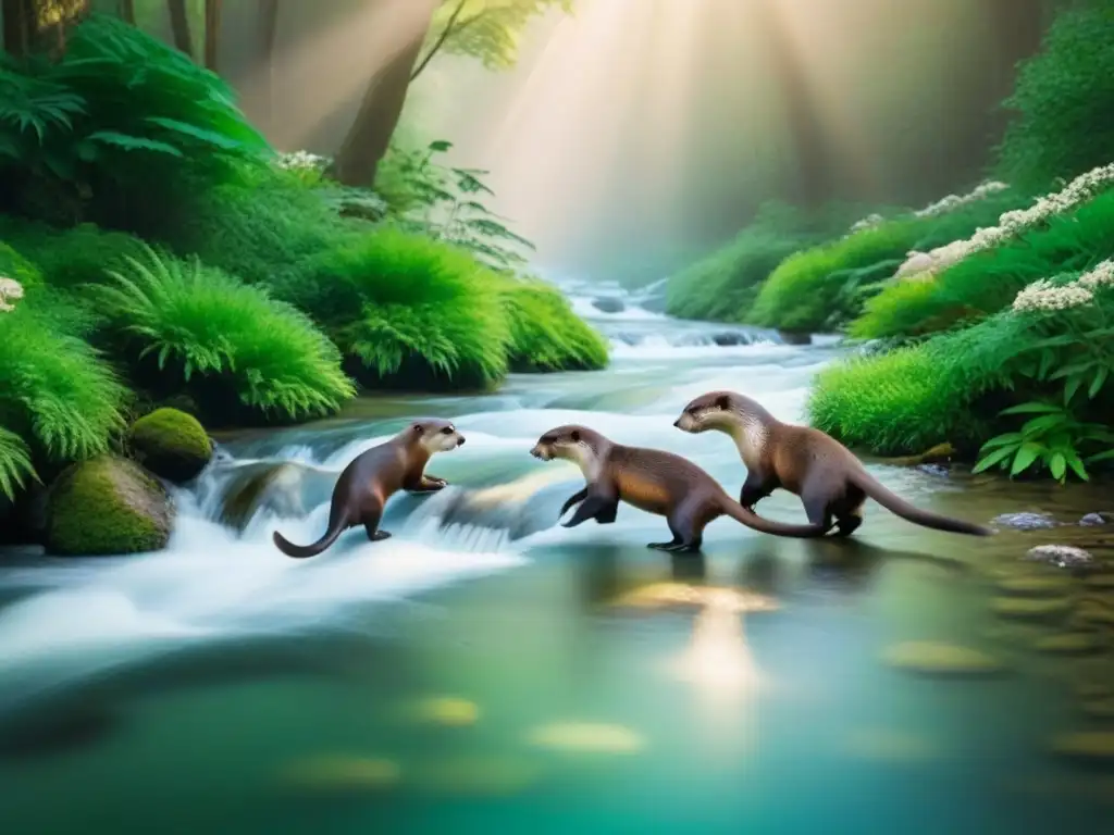 Selva exuberante: armonía y biodiversidad en un ecosistema vibrante Un bosque exuberante con diversidad de vida, arroyo cristalino y animales silvestres