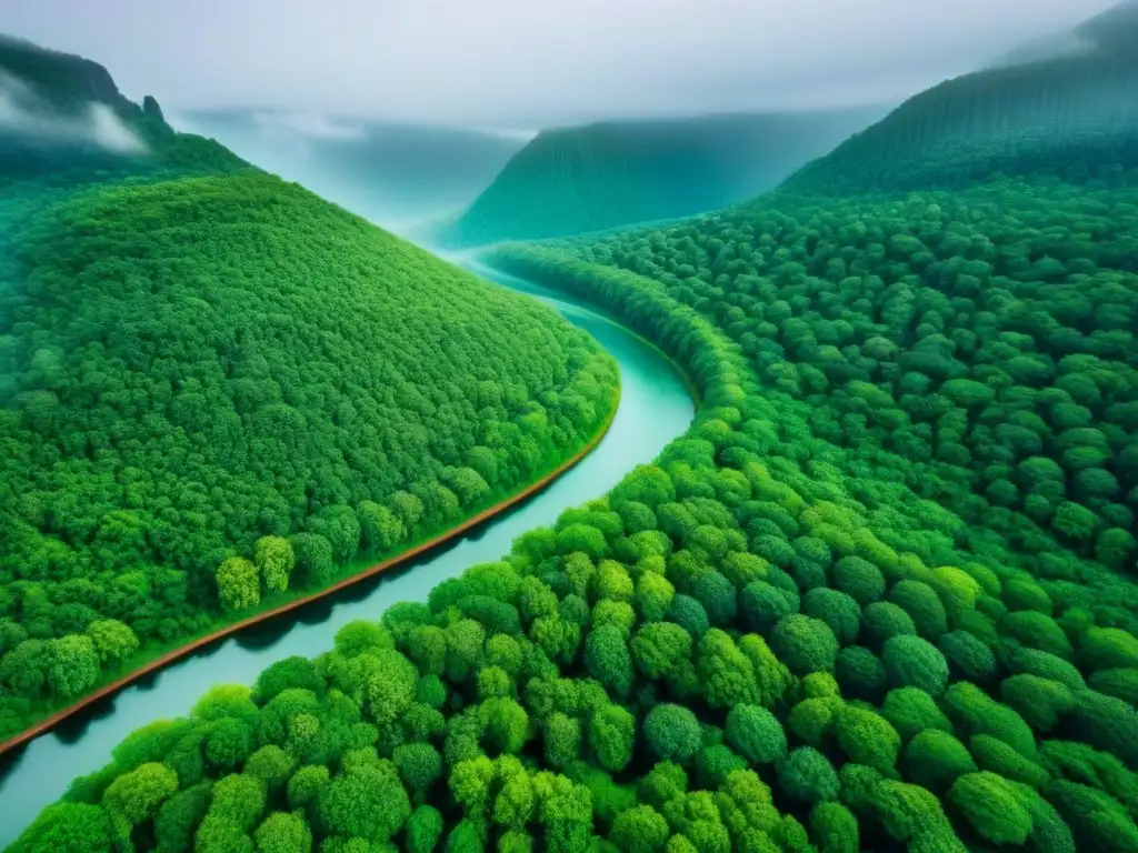 Selva exuberante y río serpenteante: inversión sostenible Bosque exuberante con río, ideal para inversiones sostenibles en terrenos internacionales