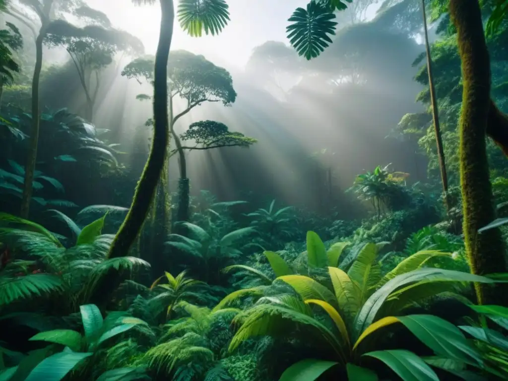 Selva exuberante en 8k: biodiversidad y fragilidad Un bosque lluvioso exuberante y vibrante, lleno de vida silvestre y biodiversidad
