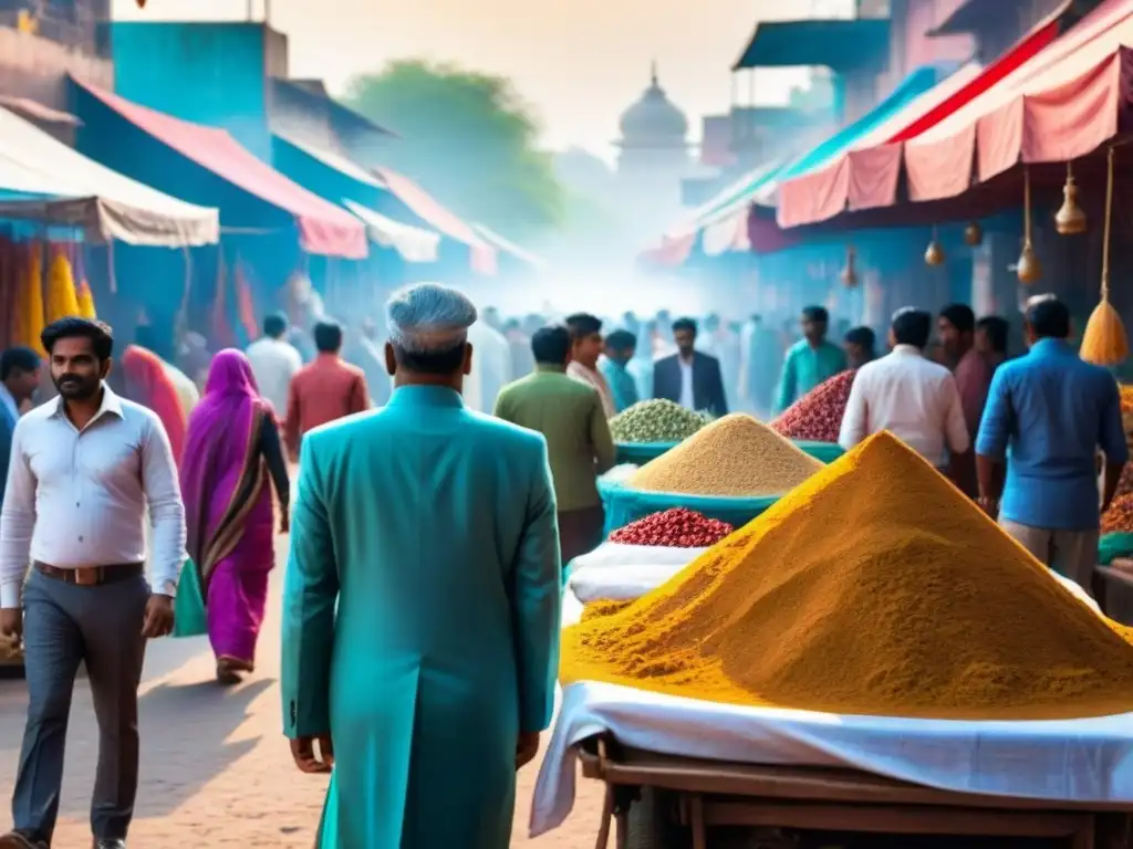 Mercado callejero en la India: colores vibrantes y diversidad de productos Un bullicioso mercado callejero en la India con colores vibrantes y una variedad de productos