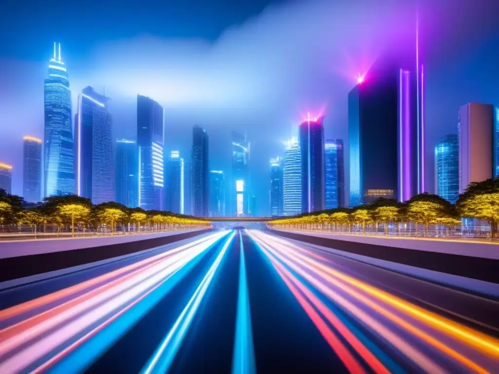 Futurista ciudad nocturna con luces neón y tecnología avanzada Prepárate para cambios en regulación fiscal internacional en ciudad futurista nocturna con luces neón y tecnología avanzada