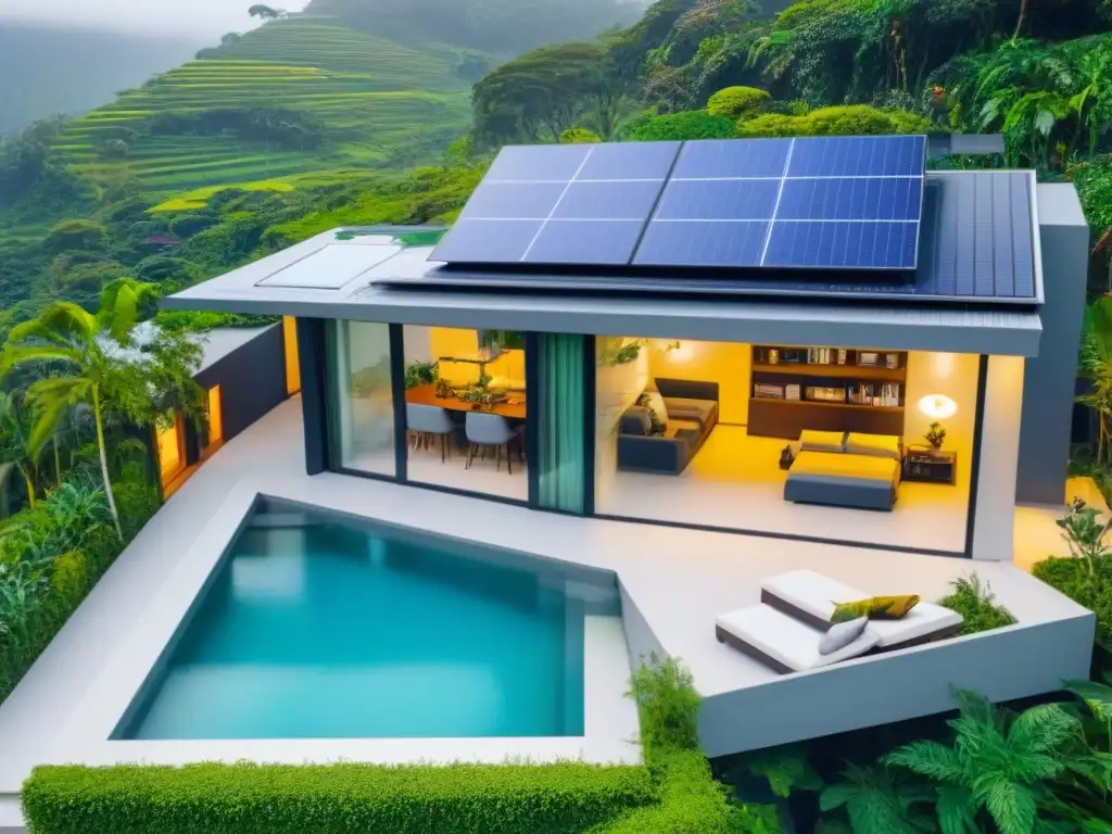 Casa ecológica de digital nomads: lujo moderno entre la naturaleza Una casa familiar moderna rodeada de naturaleza, con paneles solares y jardín en la azotea
