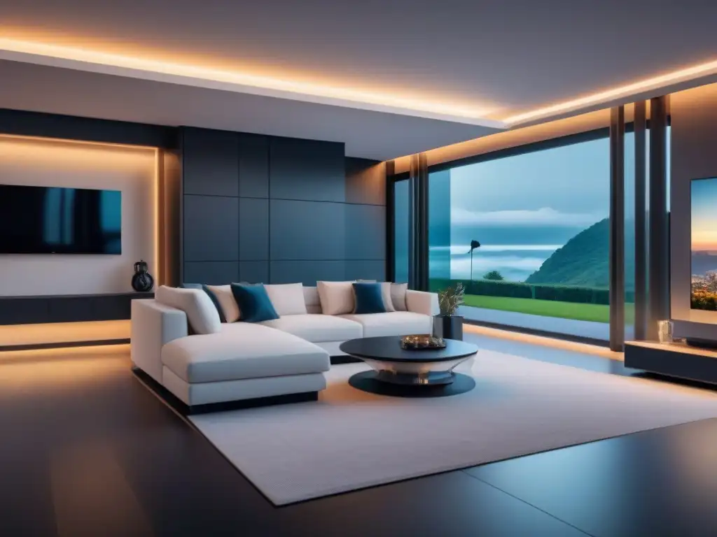 Smart home futurista con tecnología blockchain Una casa inteligente futurista integrada con tecnología blockchain en mercado inmobiliario internacional
