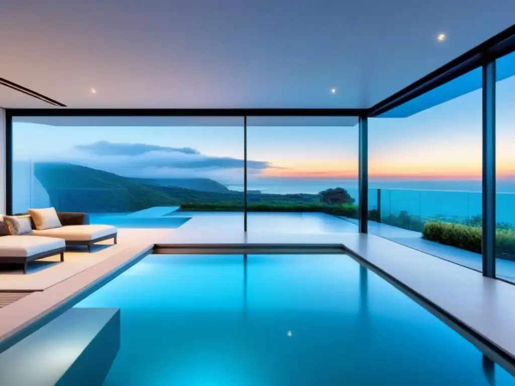 Residencia de lujo con tecnología inteligente en entorno natural Casa de lujo moderna con tecnología inteligente integrada y diseño minimalista, rodeada de naturaleza